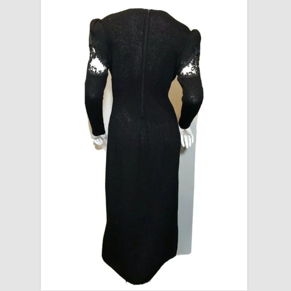 Vtg 80s Pat Sandler for Wellmore Black Santana Knit Cocktail Dress Stretch - Picture 4 of 7